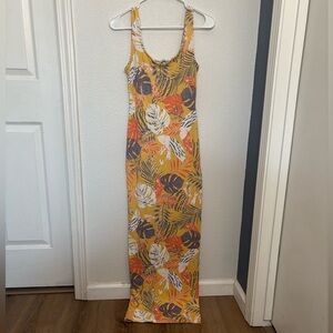 Haute Monde Yellow and Purple Leaf Print Maxi Dress